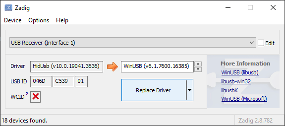 Zadig Replace Driver